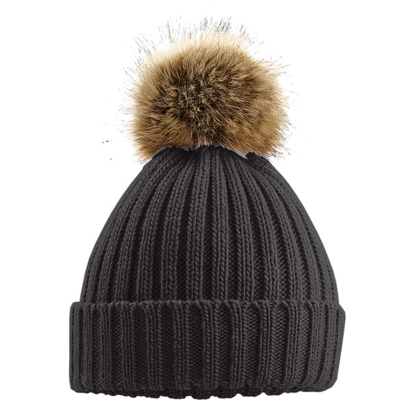 Faux Fur Pom Pom Chunky Beanie Thumbnail